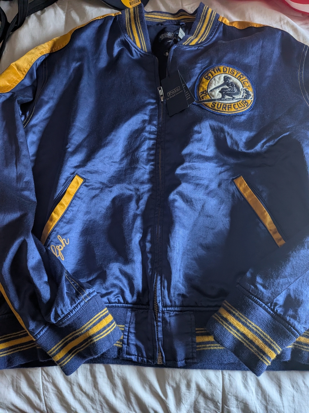Polo Ralph Lauren Navy & Gold Surf Club Bomber Jacket XXL Rare